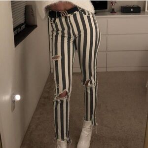 Zara Black and White Striped Boyfriend Jeans